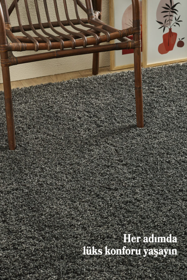 Modern Desenli Salon Halısı Peluş Halı Yıkanabilir Post Halı Gri Halı Kaymaz Taban Halı Oval Halı - Görsel 2