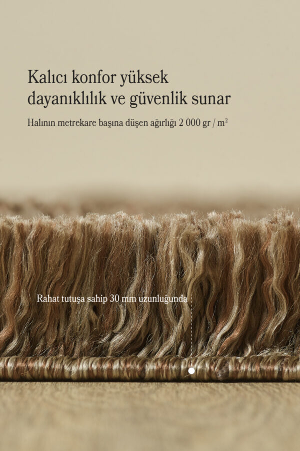 Modern Desenli Salon Halısı Peluş Halı Yıkanabilir Post Halı Kahverengi Halı Kaymaz Taban Halı - Görsel 5
