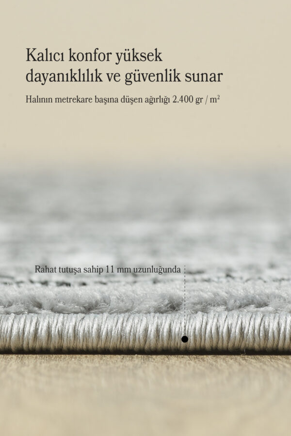 İran Tarzı Barok Süslemeli Gri Toz Vermez Oturma Odası ve Salon Halısı Sık Dokuma - Görsel 5