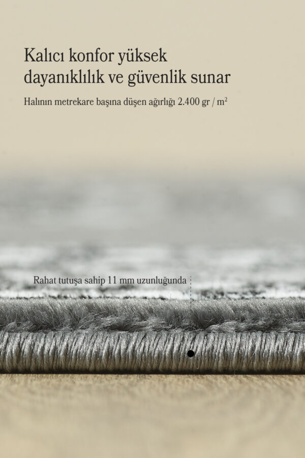 İran Tarzı Madalyon Göbekli Gri Toz Vermez Oturma Odası ve Salon Halısı Estetik Tasarım - Görsel 5