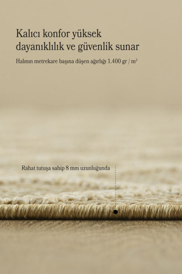 Boho Karo Desen Bej Elit Bukleli Sisal Halı Salon Oturma Odası Dış Mekan Halısı Dayanıklı - Görsel 5