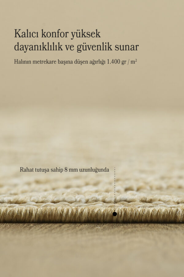 Boho Motifli Bej Elit Bukleli Sisal Halı Salon Oturma Odası Dış Mekan Halısı Dayanıklı - Görsel 3