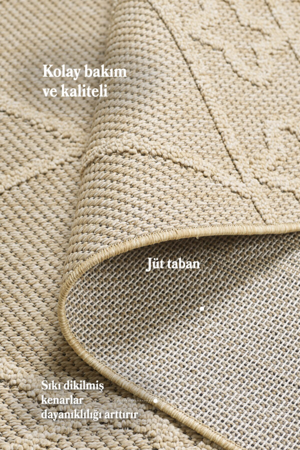 Boho Tasarım Bej Elit Bukleli Sisal Halı Salon Oturma Odası Dış Mekan Halısı Dayanıklı - Görsel 5