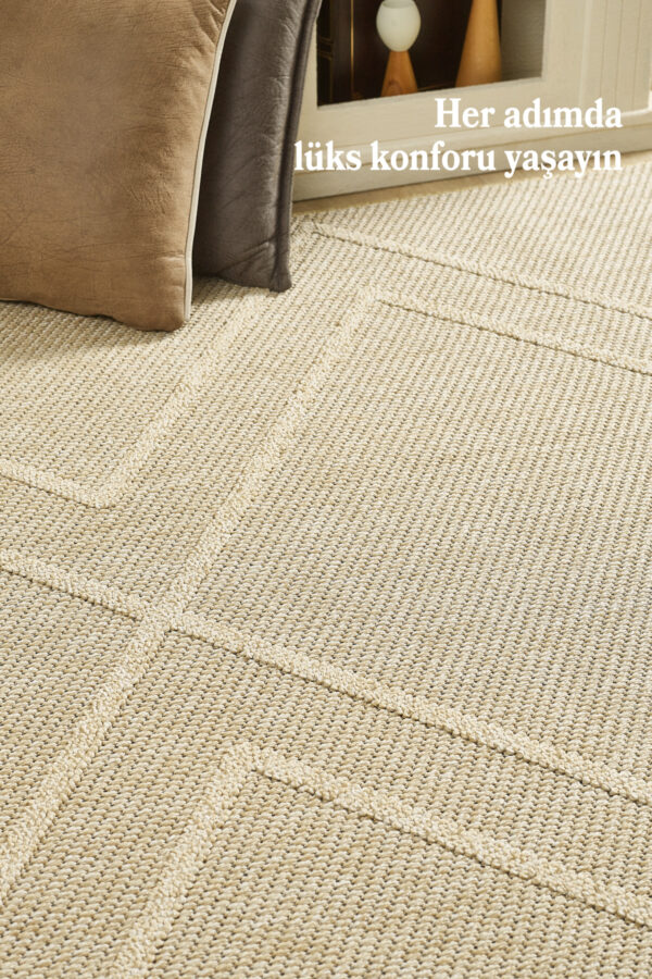 Boho Zigzag Desen Bej Elit Bukleli Sisal Halı Salon Oturma Odası Dış Mekan Halısı Dayanıklı - Görsel 2