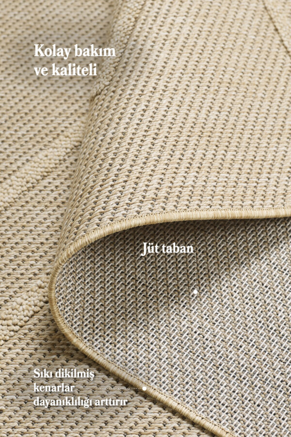 Boho Zigzag Desen Bej Elit Bukleli Sisal Halı Salon Oturma Odası Dış Mekan Halısı Dayanıklı - Görsel 5