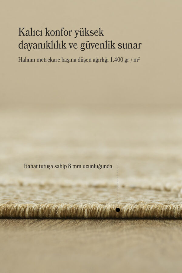 Boho Motifli Bej Elit Bukleli Sisal Halı Salon Oturma Odası Dış Mekan Halısı Dayanıklı - Görsel 4