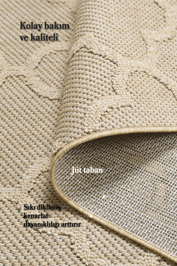 Boho Motifli Bej Elit Bukleli Sisal Halı Salon Oturma Odası Dış Mekan Halısı Dayanıklı - Görsel 5