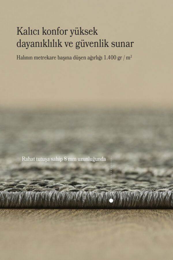 Boho Tasarım Gri Elit Bukleli Sisal Halı Salon Oturma Odası Dış Mekan Halısı Dayanıklı - Görsel 5