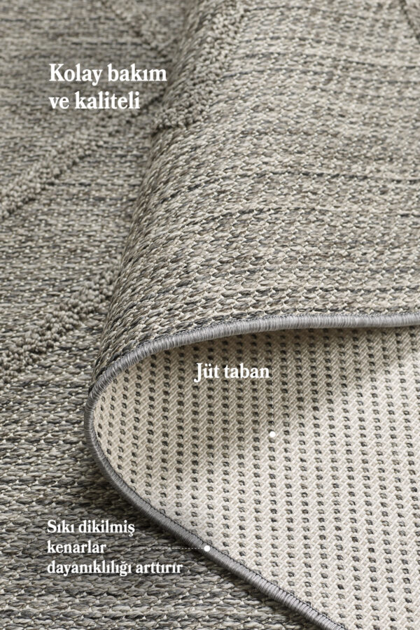 Boho Zigzag Desen Gri Elit Bukleli Sisal Halı Salon Oturma Odası Dış Mekan Halısı Dayanıklı - Görsel 5