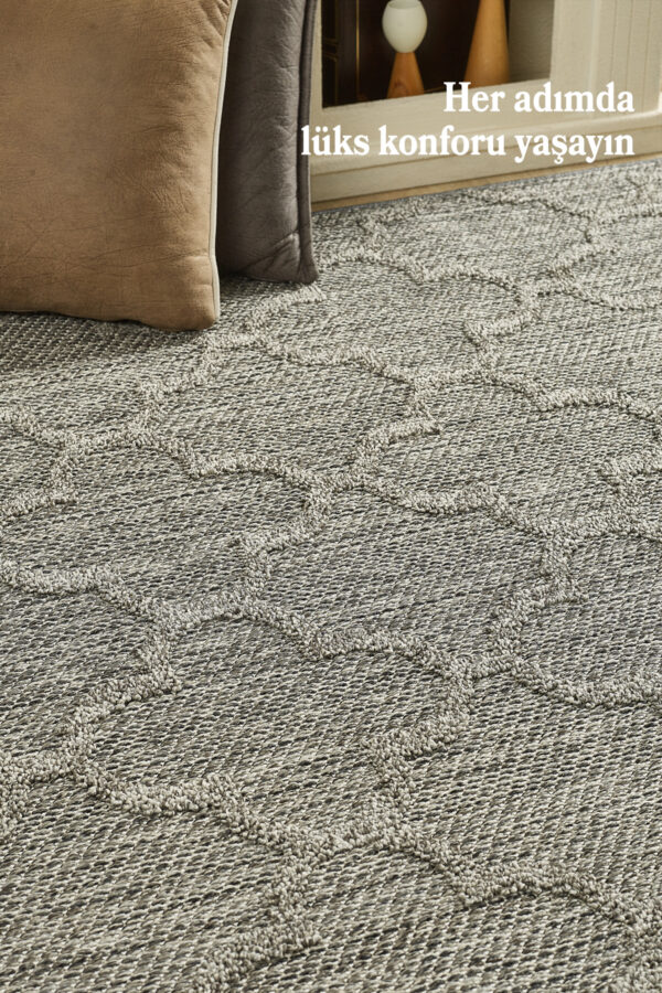 Boho Motifli Gri Elit Bukleli Sisal Halı Salon Oturma Odası Dış Mekan Halısı Dayanıklı - Görsel 2