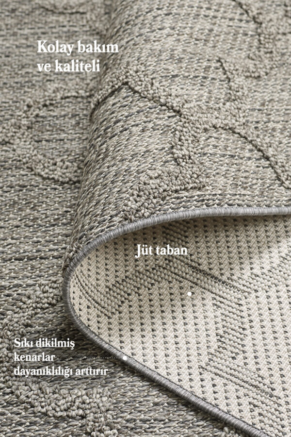Boho Motifli Gri Elit Bukleli Sisal Halı Salon Oturma Odası Dış Mekan Halısı Dayanıklı - Görsel 5