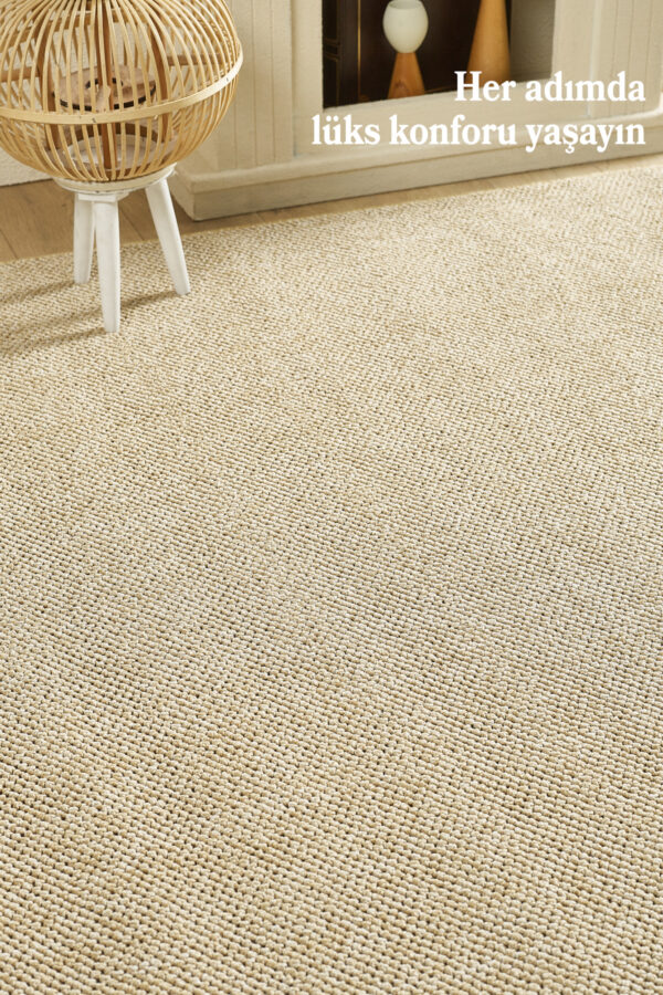 Modern Desenli Cool Halı Sisal Halı Bukleli Halı Bej Halı Düz Renk Halı Salon Halısı Yuvarlak - Görsel 2
