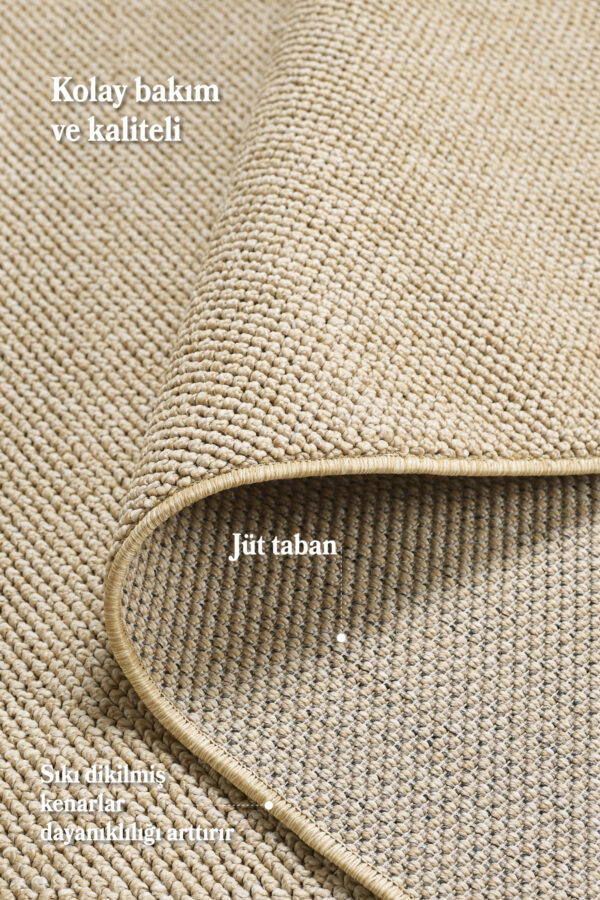 Modern Desenli Cool Halı Sisal Halı Bukleli Halı Bej Halı Düz Renk Halı Salon Halısı Yuvarlak - Görsel 4