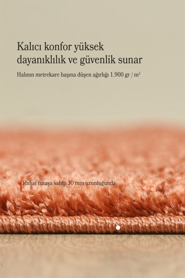 Modern Desenli Salon Halısı Turuncu Halı Peluş Halı Yıkanabilir Post Halı Kaymaz Taban Halı Oval - Görsel 4