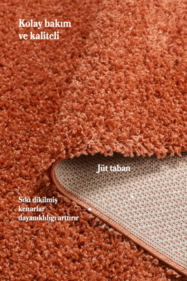 Modern Desenli Salon Halısı Turuncu Halı Peluş Halı Yıkanabilir Post Halı Kaymaz Taban Halı Oval - Görsel 5