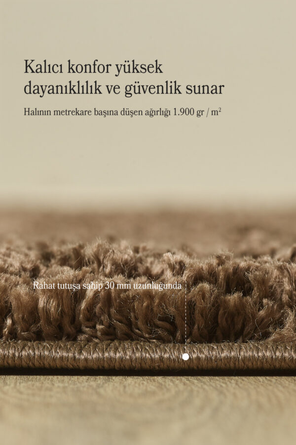 Modern Desenli Salon Halısı Kahverengi Halı Peluş Halı Yıkanabilir Post Halı Kaymaz Taban Halı - Görsel 4