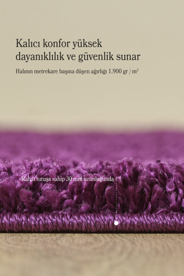 Modern Desenli Salon Halısı Lila Halı Peluş Halı Yıkanabilir Post Halı Kaymaz Taban Halı Oval Halı - Görsel 4