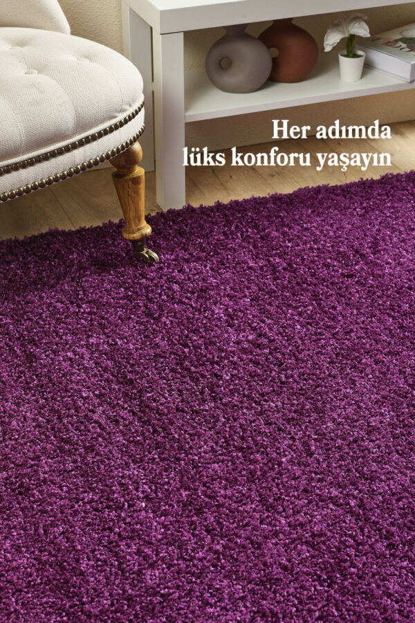 Modern Desenli Salon Halısı Lila Halı Peluş Halı Yıkanabilir Post Halı Kaymaz Taban Halı Oval Halı - Görsel 2