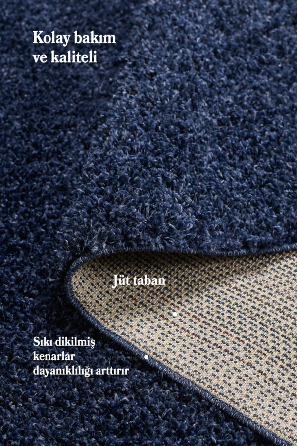 Modern Desen Salon Halısı Lacivert Halı Peluş Halı Yıkanabilir Post Halı Kaymaz Taban Halı Oval Halı - Görsel 5
