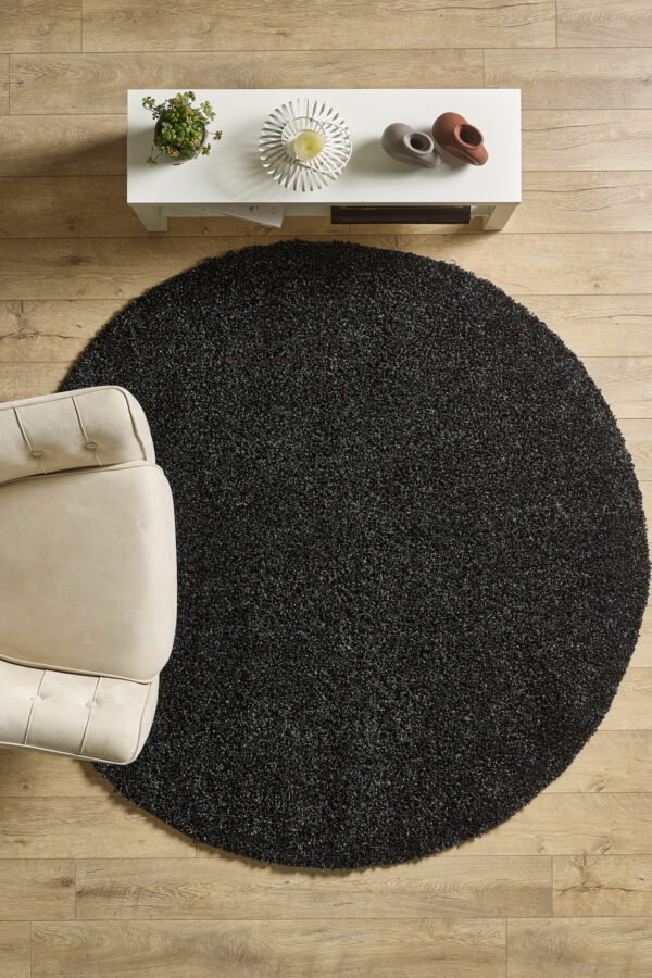 Modern Desenli Salon Halısı Antrasit Peluş Halı Yıkanabilir Post Halı Kaymaz Taban Halı Oval Halı