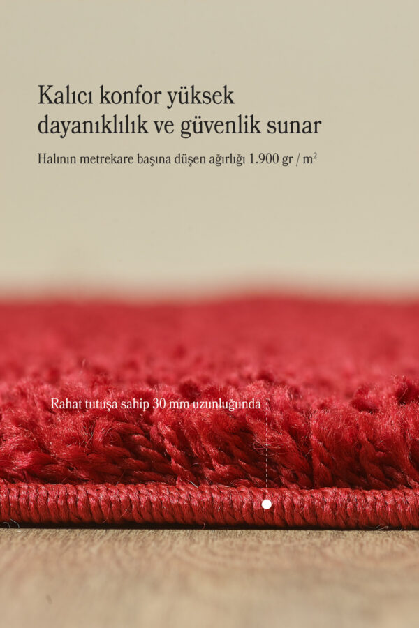Modern Desenli Salon Halısı Kırmızı Halı Peluş Halı Yıkanabilir Post Halı Kaymaz Taban Halı - Görsel 4