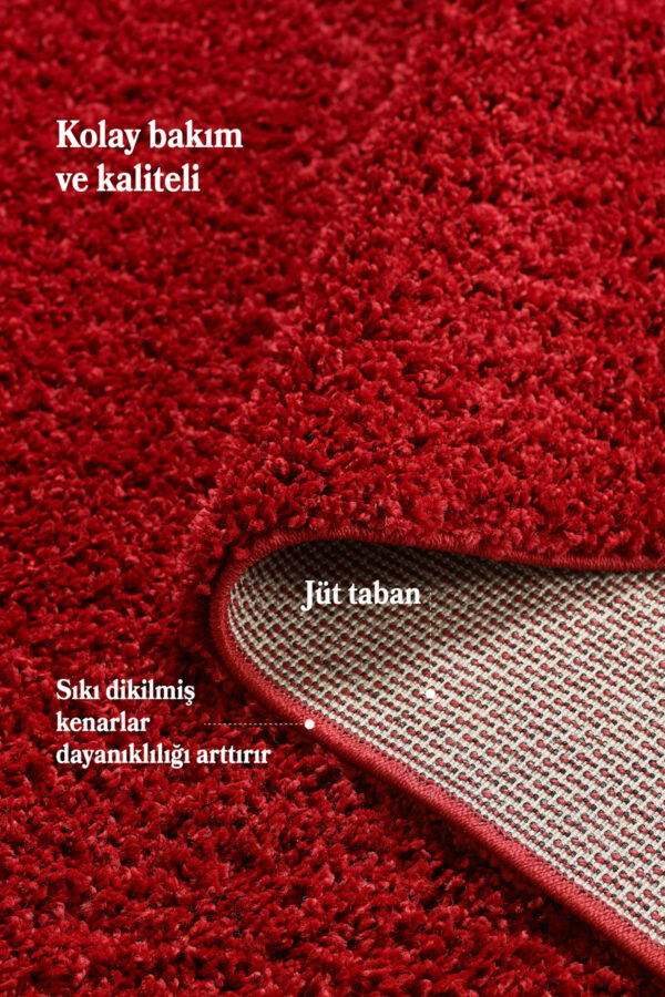 Modern Desenli Salon Halısı Kırmızı Halı Peluş Halı Yıkanabilir Post Halı Kaymaz Taban Halı - Görsel 5