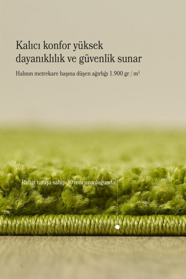 Modern Desenli Salon Halısı Yeşil Peluş Halı Yıkanabilir Post Halı Kaymaz Taban Halı - Görsel 4