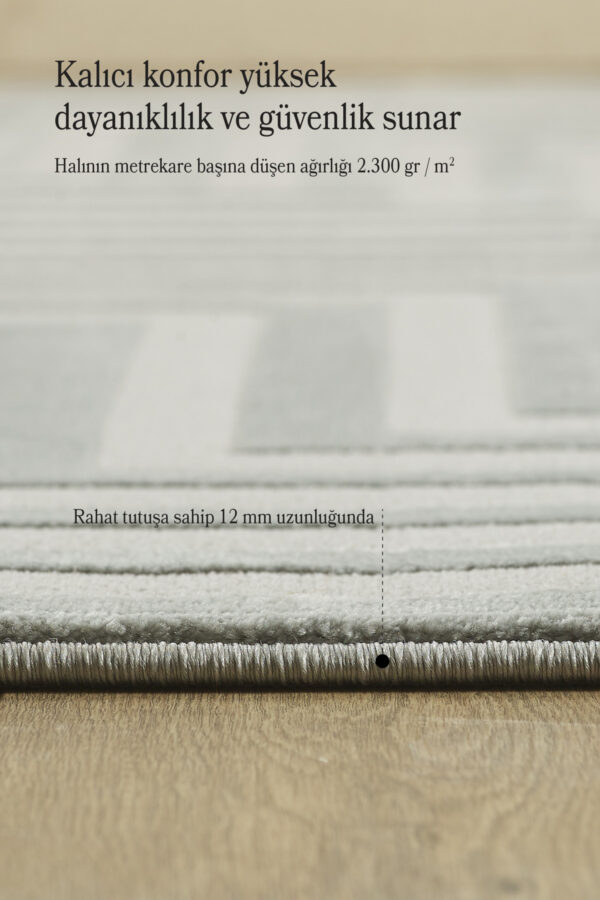 Sık Dokunmuş Gümüş Renk Modern Tasarım Jüt Taban Oturma Odası Salon Halısı Leke Tutmaz Toz Vermez - Görsel 4