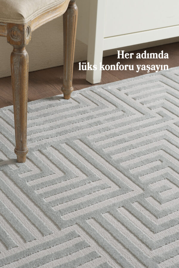 Yumuşak Dokulu Gümüş Renk Jüt Tabanlı Sık Dokuma Yüksek Kalite Toz Vermez Oturma Odası Salon Halısı - Görsel 2