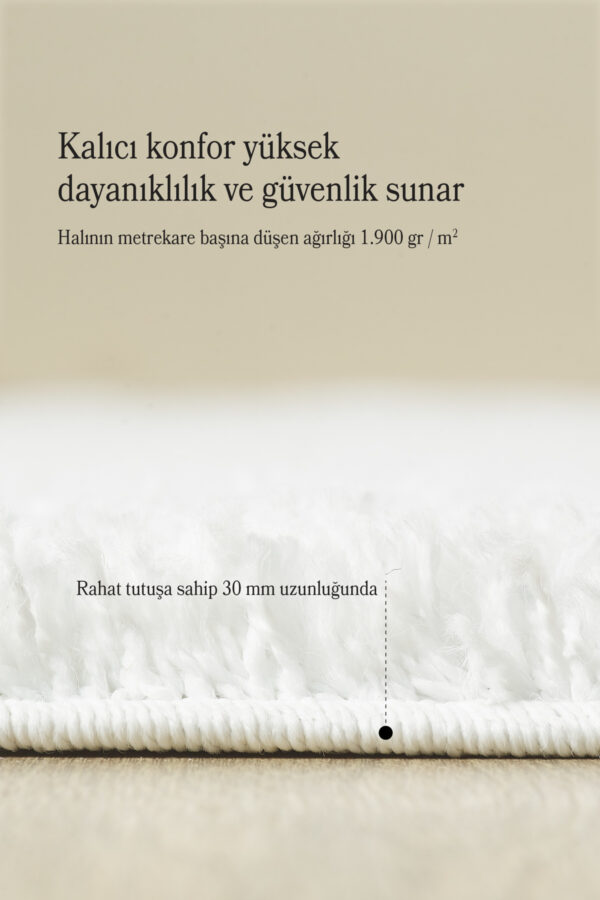 Post Peluş Uzun Tüylü Beyaz Shaggy Oturma Odası Salon Çocuk Odası Halısı Toz Vermez Yuvarlak - Görsel 5