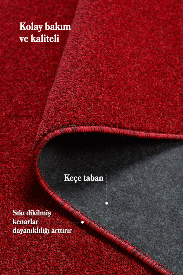 Tek Renk Kısa Tüylü Kırmızı Kaymaz Tabanlı Salon Koridor Oturma Odası Özel Kesim - Görsel 4
