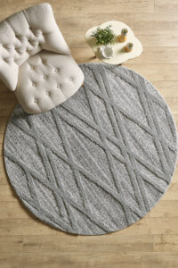 Özel Tasarım Gri Halı Jüt Tabanlı Salon Oturma Odası Halısı Yumuşak Bukleli Yuvarlak