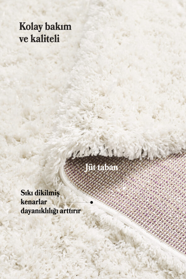Modern Desenli Salon Halısı Peluş Halı Yıkanabilir Post Halı Beyaz Halı Kaymaz Taban Halı Oval Halı - Görsel 4