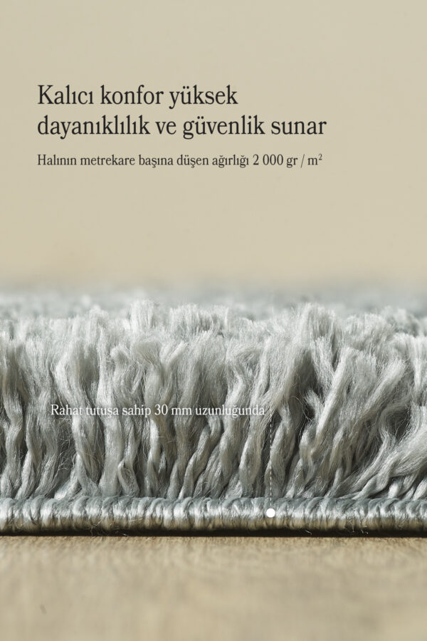 Modern Desenli Salon Halısı Peluş Halı Yıkanabilir Post Halı Açık Gri Halı Kaymaz Taban Halı - Görsel 5
