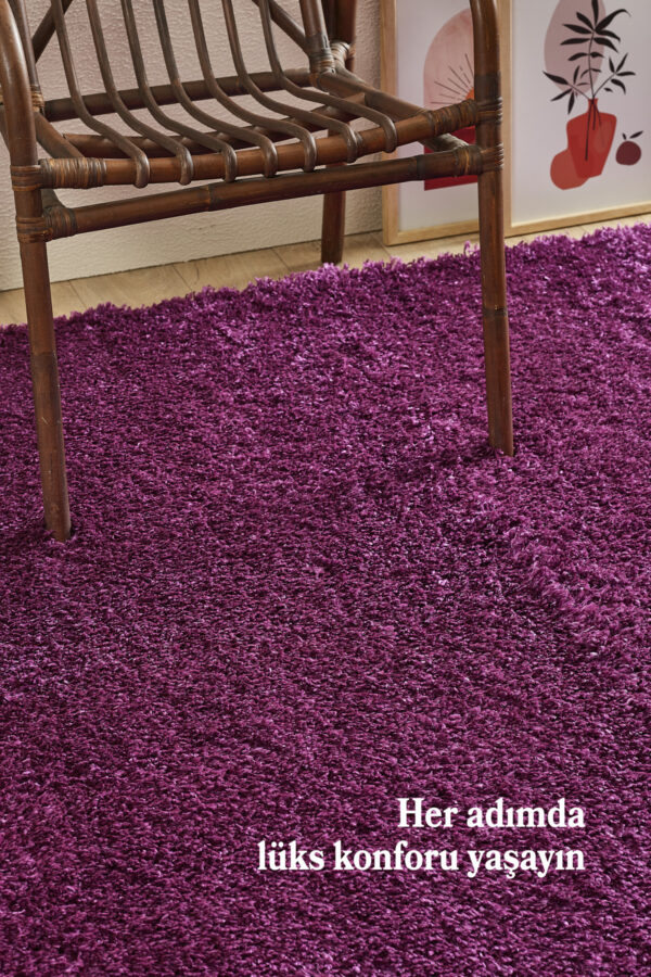 Modern Desenli Salon Halısı Peluş Halı Yıkanabilir Post Halı Mor Halı Kaymaz Taban Halı Oval Halı - Görsel 2