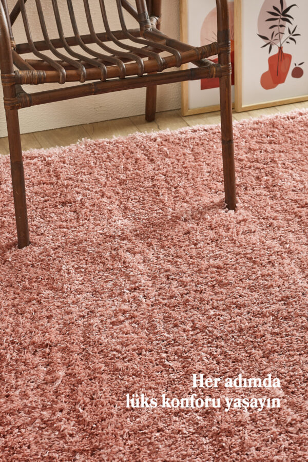 Modern Desenli Salon Halısı Peluş Halı Yıkanabilir Post Halı Pembe Halı Kaymaz Taban Halı - Görsel 2