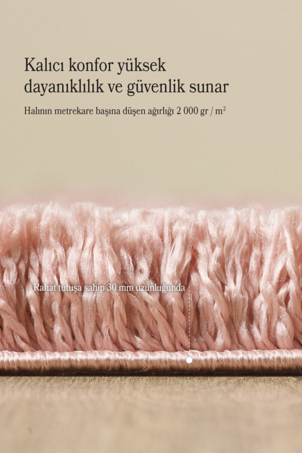 Modern Desenli Salon Halısı Peluş Halı Yıkanabilir Post Halı Pembe Halı Kaymaz Taban Halı Oval Halı - Görsel 5