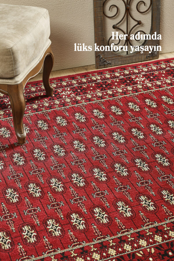 İran Tarzı Motifli Kırmızı Toz Vermez Oturma Odası ve Salon Halısı Dayanıklı ve Estetik Tasarım - Görsel 2