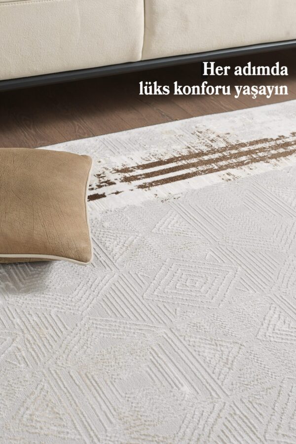 Modern Desenli Polyester Dokuma Halı Salon Halısı Oturma Odası Halısı Mutfak Halısı Kahverengi Halı - Görsel 2