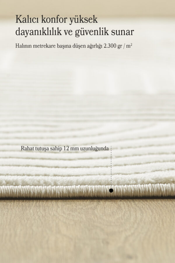 Modern Halı Salon Halısı Oturma Odası Halısı Yolluk Krem Halı Hav Toz Vermez Kolay Temizlenebilir - Görsel 4