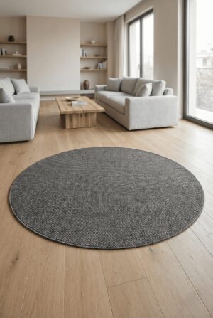 Naturel Bukleli Halı Gri Halı Salon Halısı Yuvarlak Halı Oeko-Tex Sertifikalı Silinebilir
