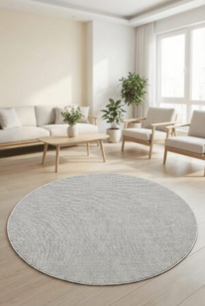 Naturel Bukleli Halı Açık Gri Halı Salon Halısı Yuvarlak Halı Oeko-Tex Sertifikalı Silinebilir