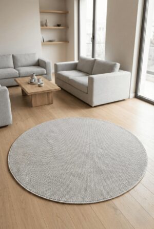 Naturel Bukleli Halı Krem Halı Salon Halısı Yuvarlak Halı Oeko-Tex Sertifikalı Silinebilir