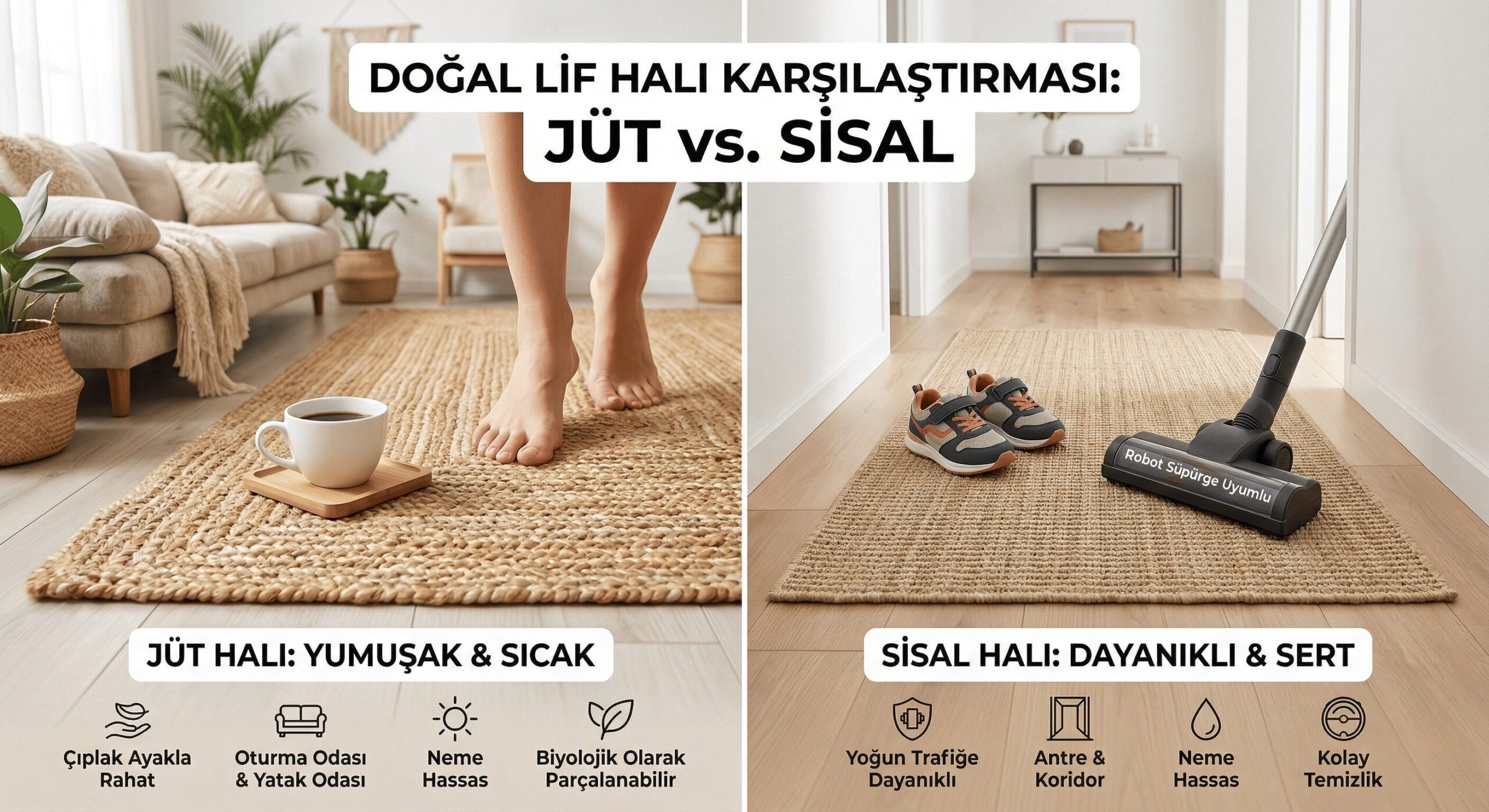 Doğal Lif Halı Karşılaştırması: Jüt halının konforu mu, sisal halının dayanıklılığı mı?