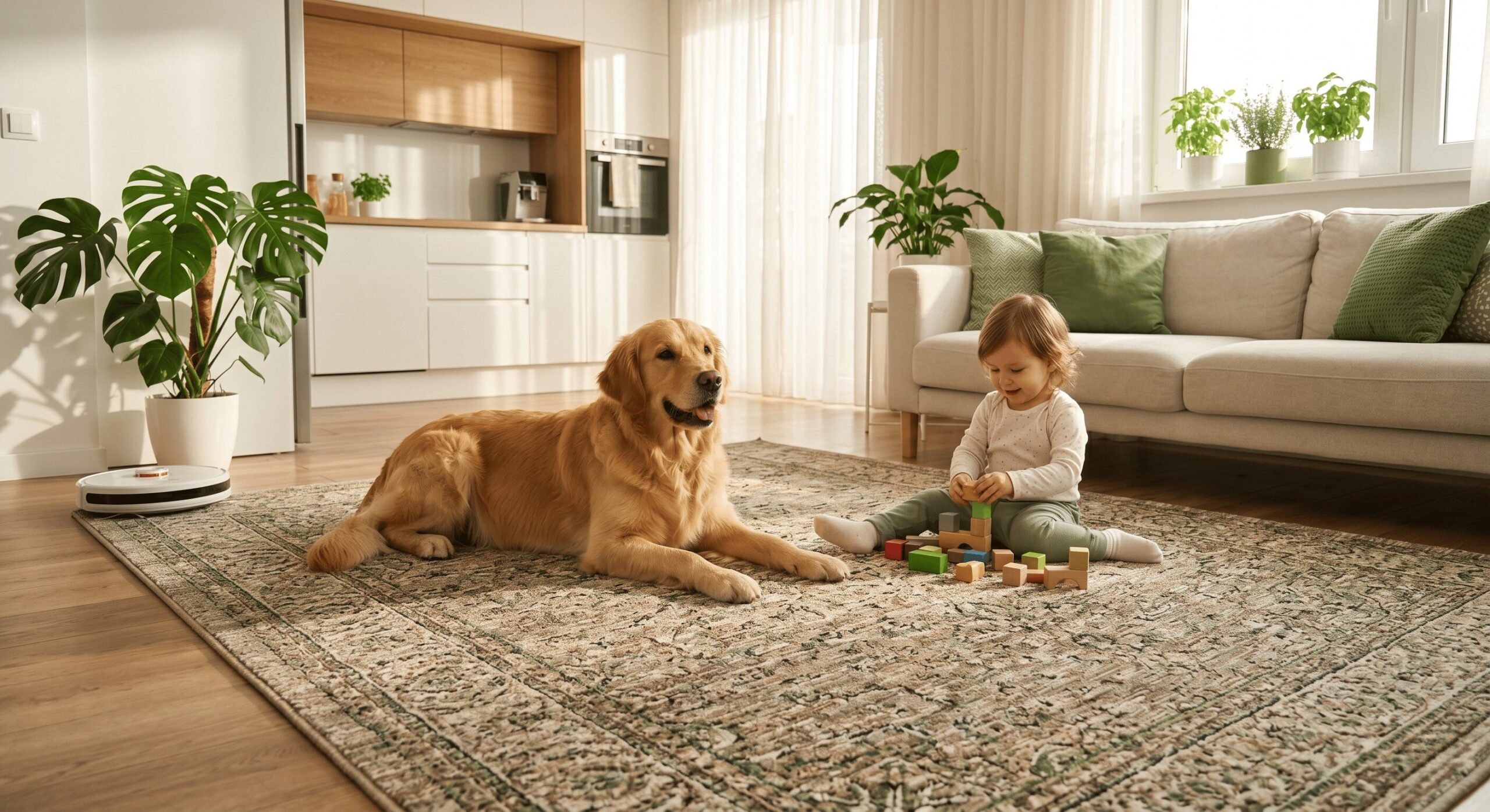 Çocuklu ve evcil hayvanlı evler için ideal, leke tutmayan ve yıkanabilir halı modelleri.
